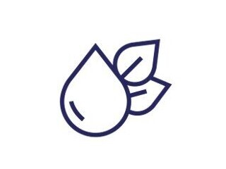 Blue water drop logo with a leaf on the right side